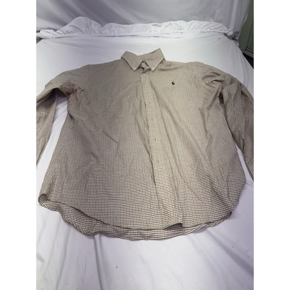 Ralph Lauren Shirt Mens  Large Brown Micro Grid Check Button Up Preppy Blue Pony - Picture 5 of 10